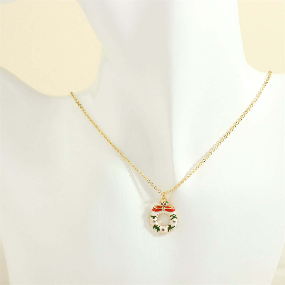 Ig Style Cartoon Style Santa Claus Snowflake Elk Copper 18k Gold Plated Zircon Pendant Necklace In Bulk display picture 21