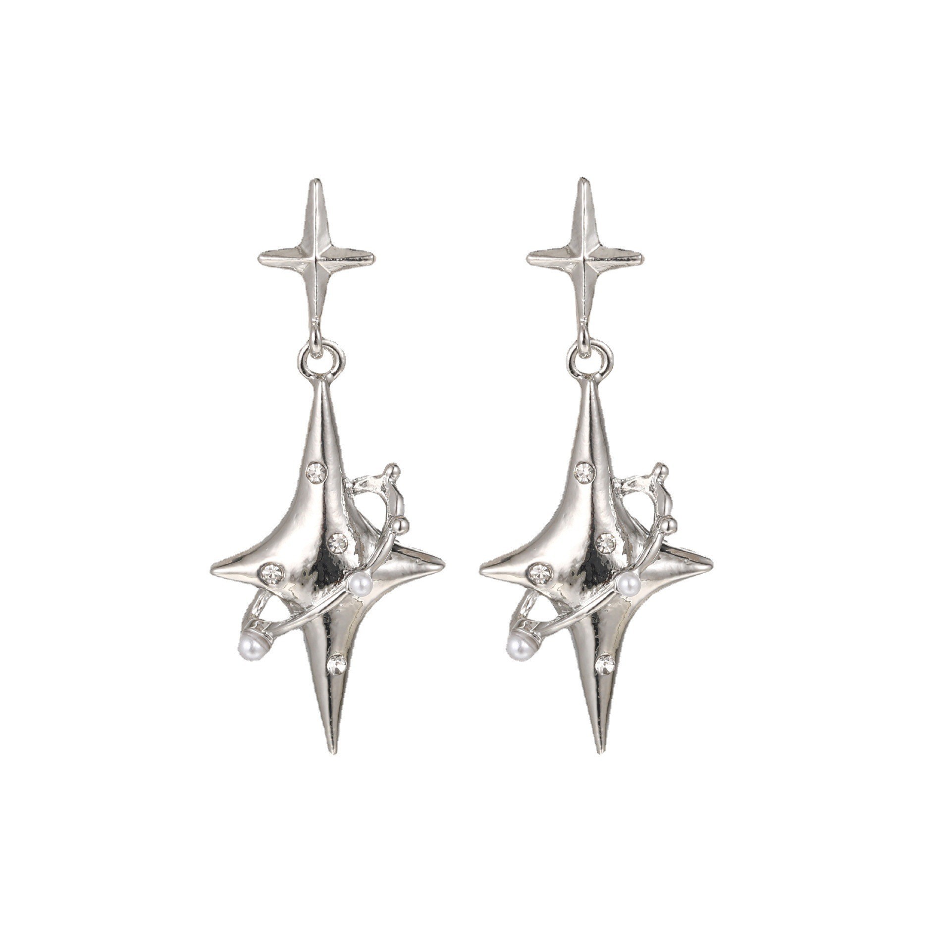 1 Pair Ig Style Star Inlay Alloy Artificial Pearls Rhinestones Drop Earrings display picture 2