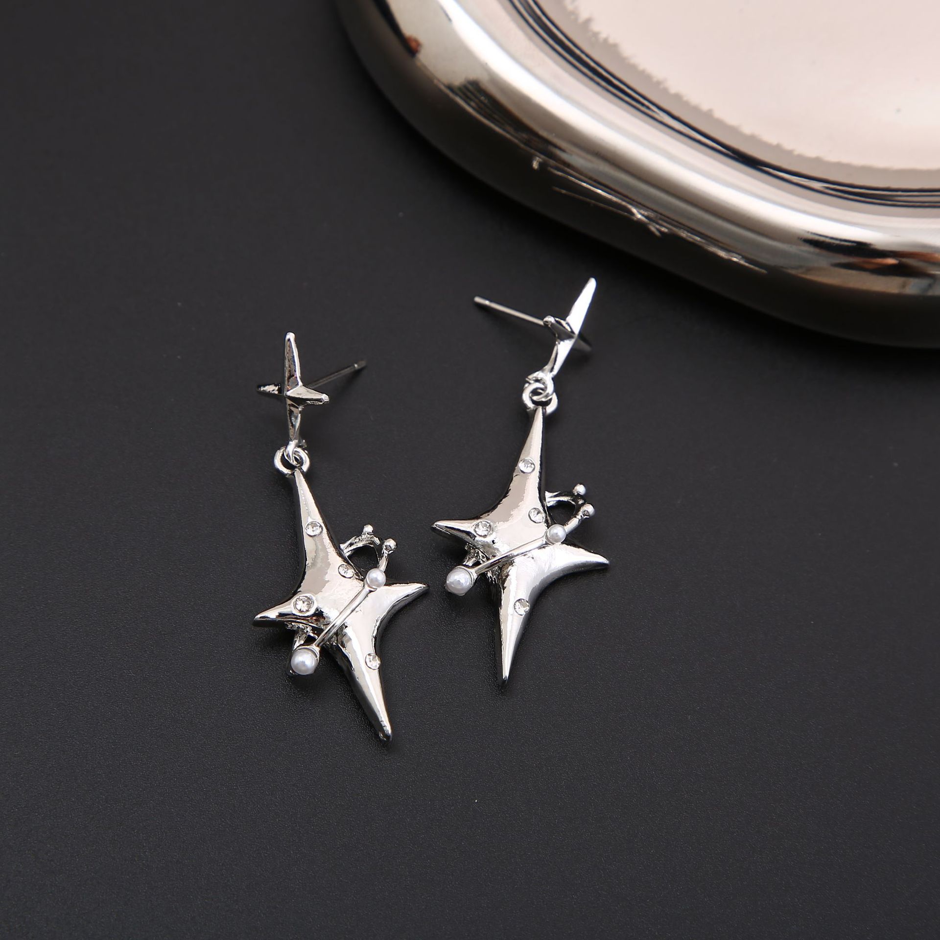 1 Pair Ig Style Star Inlay Alloy Artificial Pearls Rhinestones Drop Earrings display picture 3