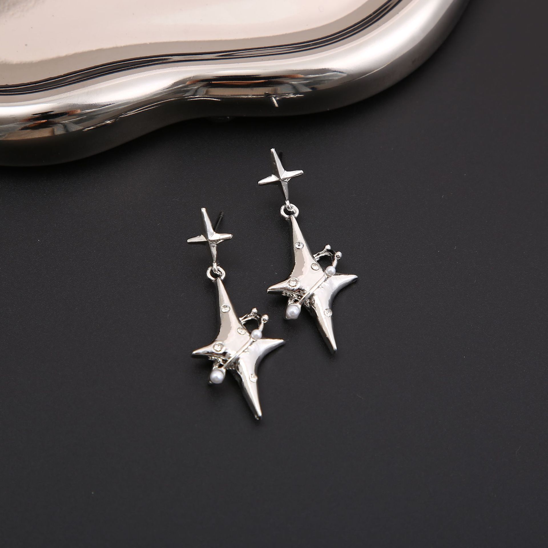 1 Pair Ig Style Star Inlay Alloy Artificial Pearls Rhinestones Drop Earrings display picture 4