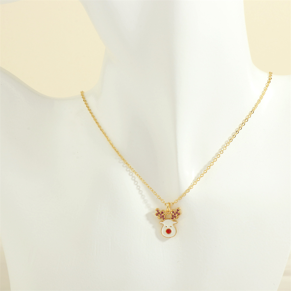 Ig Style Cartoon Style Santa Claus Snowflake Elk Copper 18k Gold Plated Zircon Pendant Necklace In Bulk display picture 24