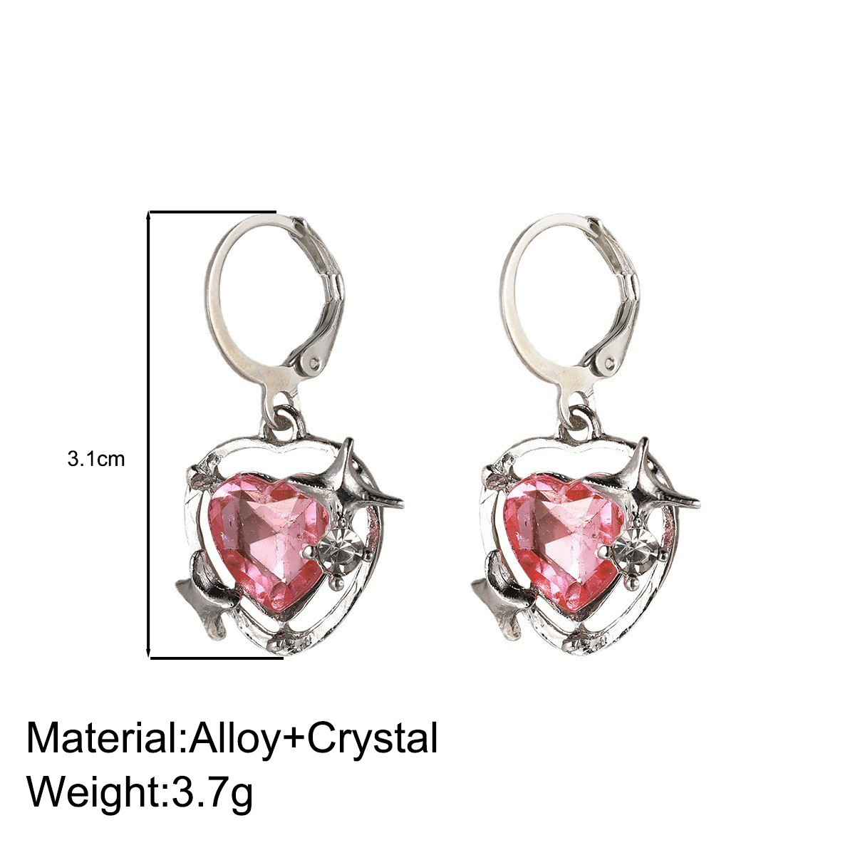 1 Pair Sweet Heart Shape Inlay Alloy Rhinestones Drop Earrings display picture 1