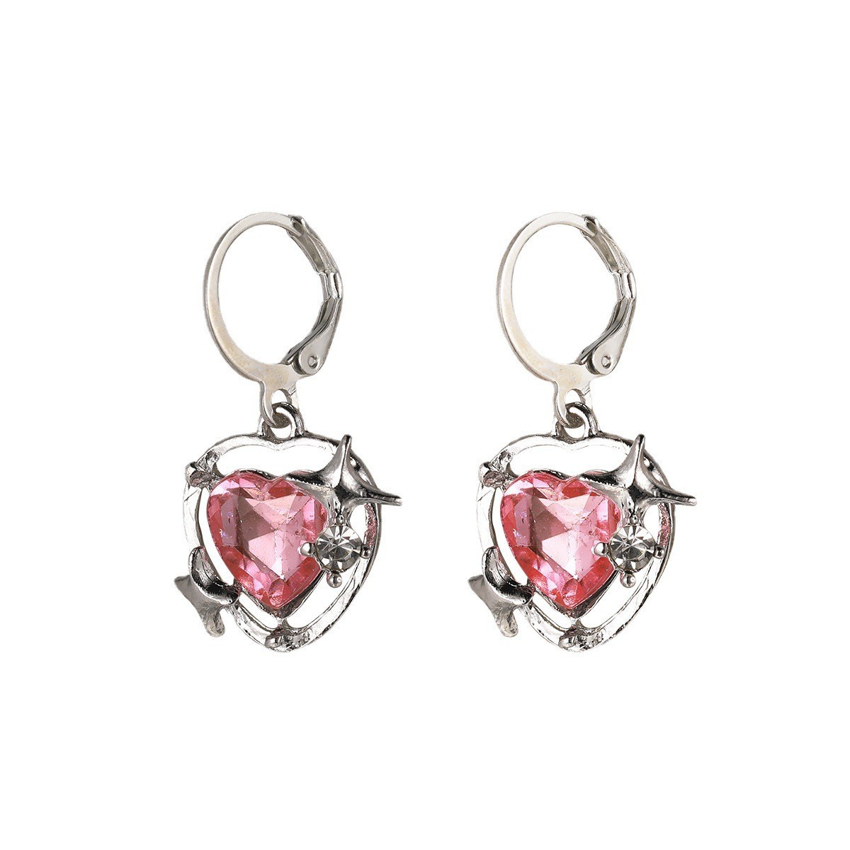 1 Pair Sweet Heart Shape Inlay Alloy Rhinestones Drop Earrings display picture 2