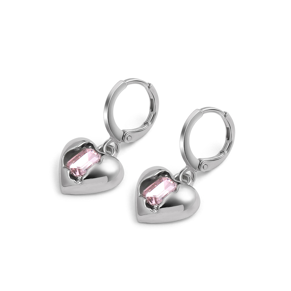 1 Pair Sweet Heart Shape Inlay Alloy Rhinestones Drop Earrings display picture 6