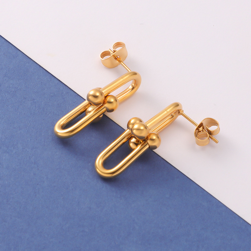 1 Pair Simple Style U Shape Plating Titanium Steel None 18K Gold Plated Ear Studs display picture 6