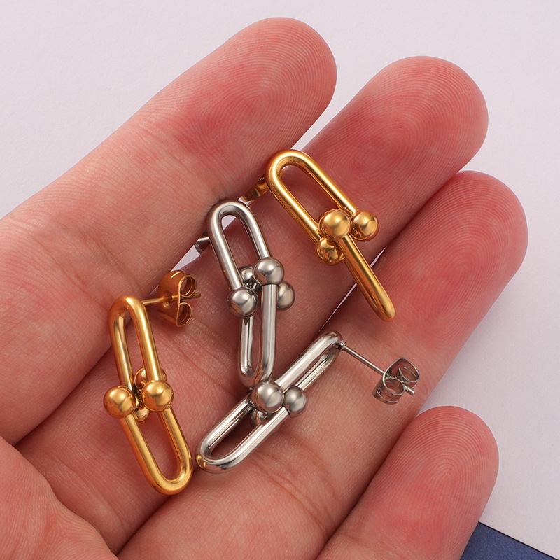 1 Pair Simple Style U Shape Plating Titanium Steel None 18K Gold Plated Ear Studs display picture 7