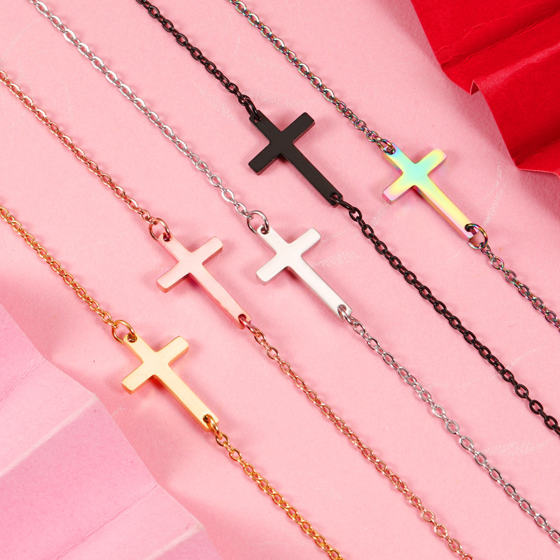 Titanium Steel 18K Gold Plated Casual Streetwear Cross None Necklace display picture 7