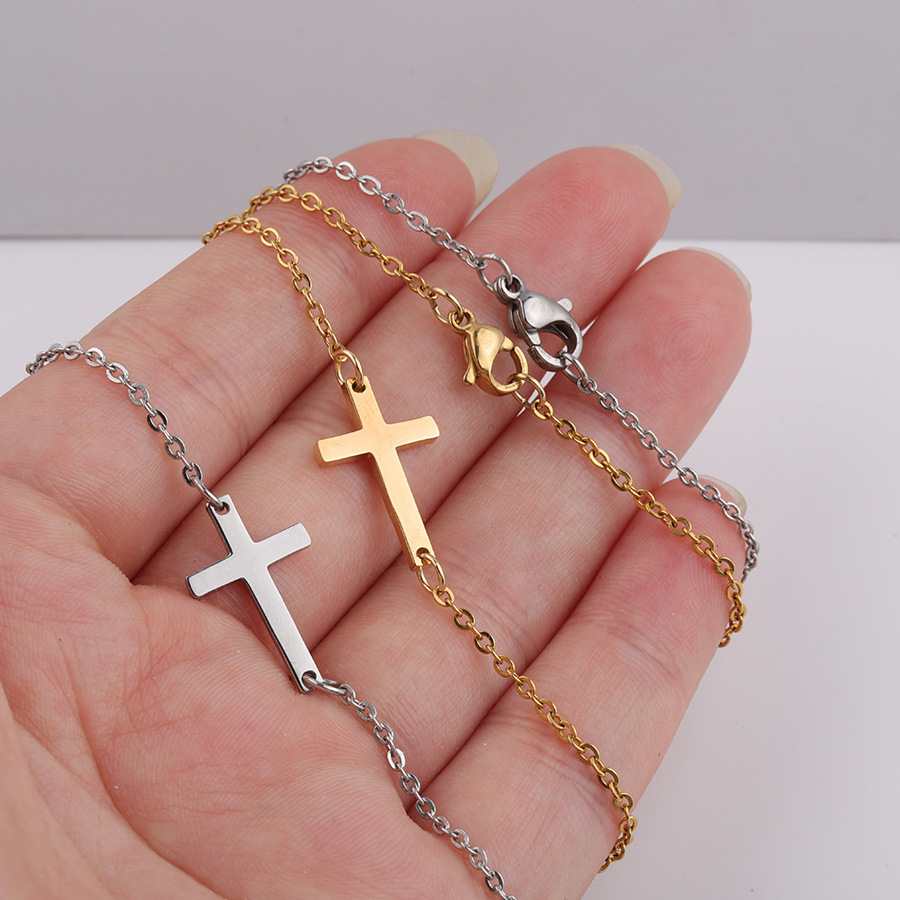 Titanium Steel 18K Gold Plated Casual Streetwear Cross None Necklace display picture 14