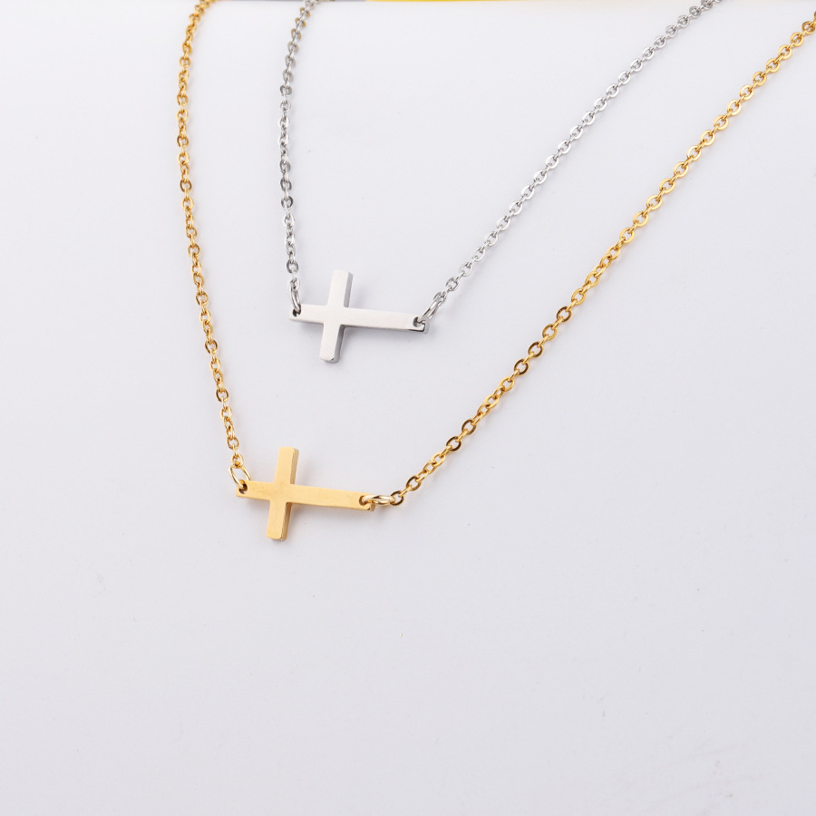 Titanium Steel 18K Gold Plated Casual Streetwear Cross None Necklace display picture 15