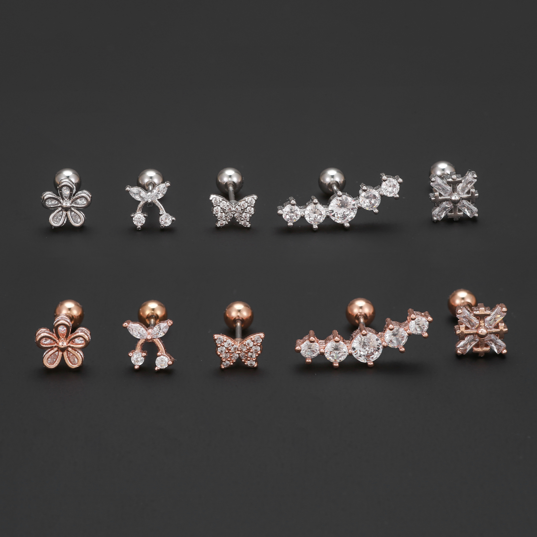 1 Piece Ig Style Simple Style Geometric Flower Butterfly Plating Inlay Brass Zircon 18k Gold Plated White Gold Plated Ear Studs display picture 3