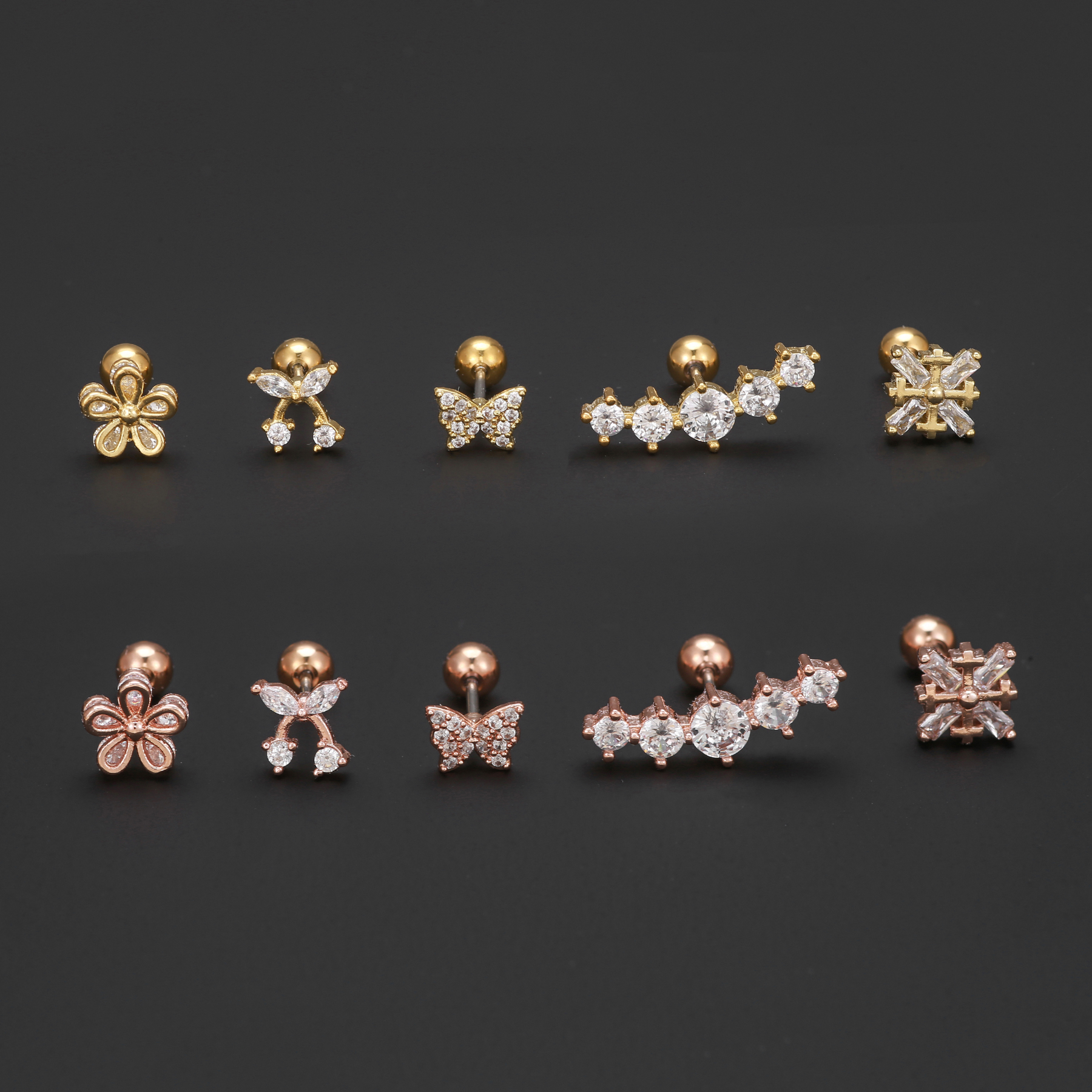 1 Piece Ig Style Simple Style Geometric Flower Butterfly Plating Inlay Brass Zircon 18k Gold Plated White Gold Plated Ear Studs display picture 4