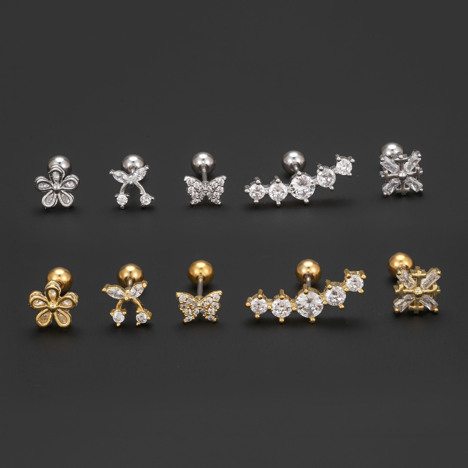 1 Piece Ig Style Simple Style Geometric Flower Butterfly Plating Inlay Brass Zircon 18k Gold Plated White Gold Plated Ear Studs display picture 2