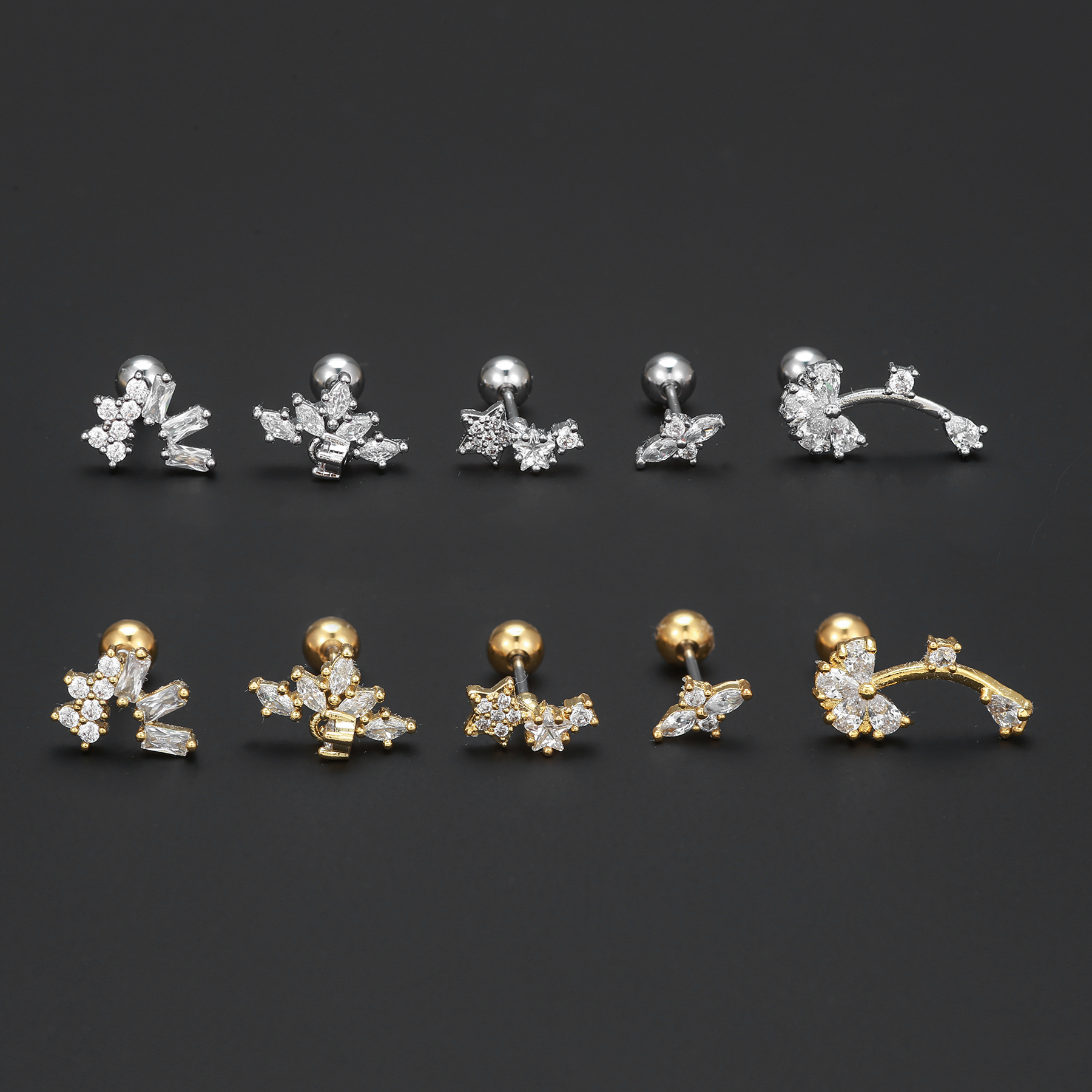 1 Piece Ig Style Simple Style Geometric Flower Plating Inlay Brass Zircon 18k Gold Plated White Gold Plated Ear Studs display picture 3