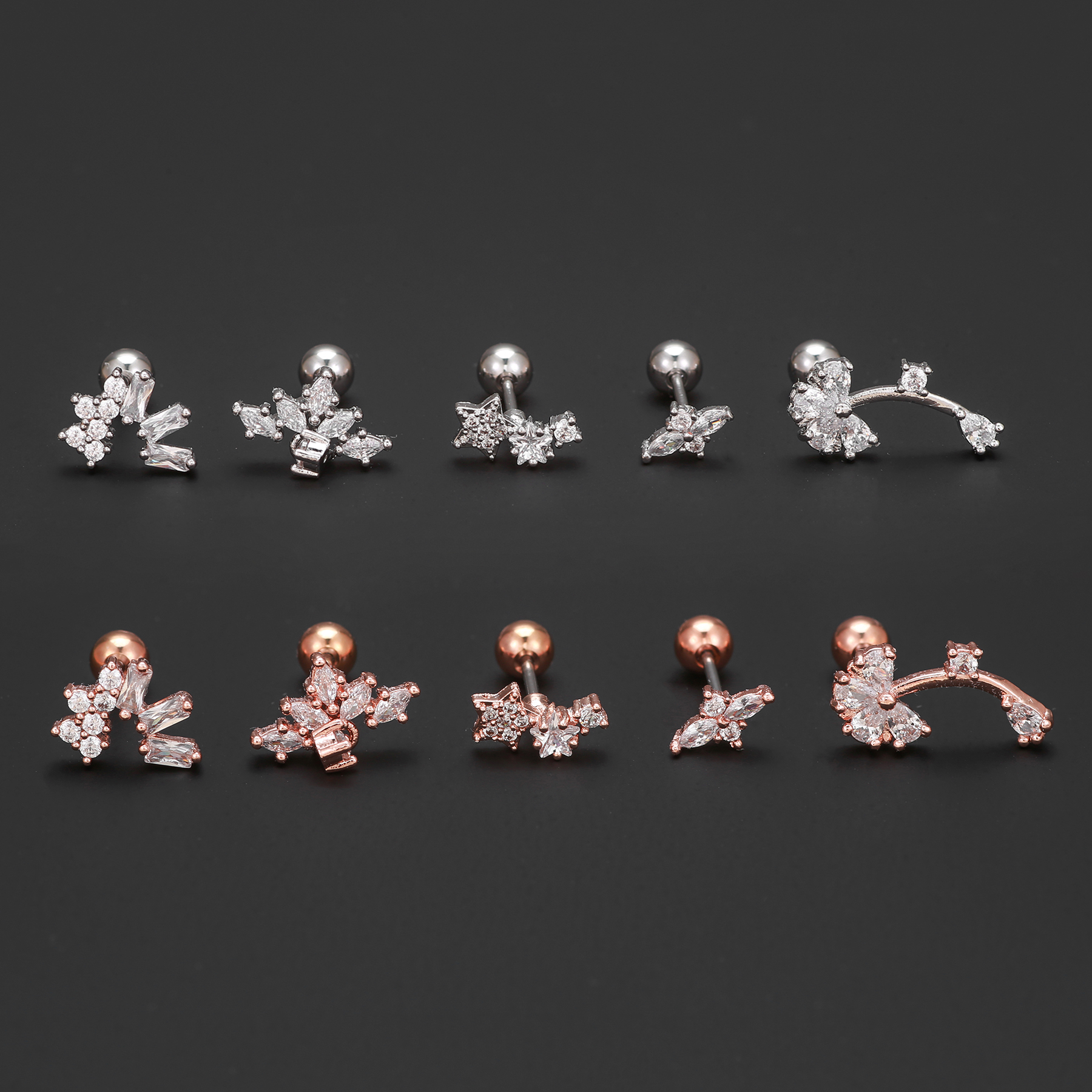 1 Piece Ig Style Simple Style Geometric Flower Plating Inlay Brass Zircon 18k Gold Plated White Gold Plated Ear Studs display picture 2