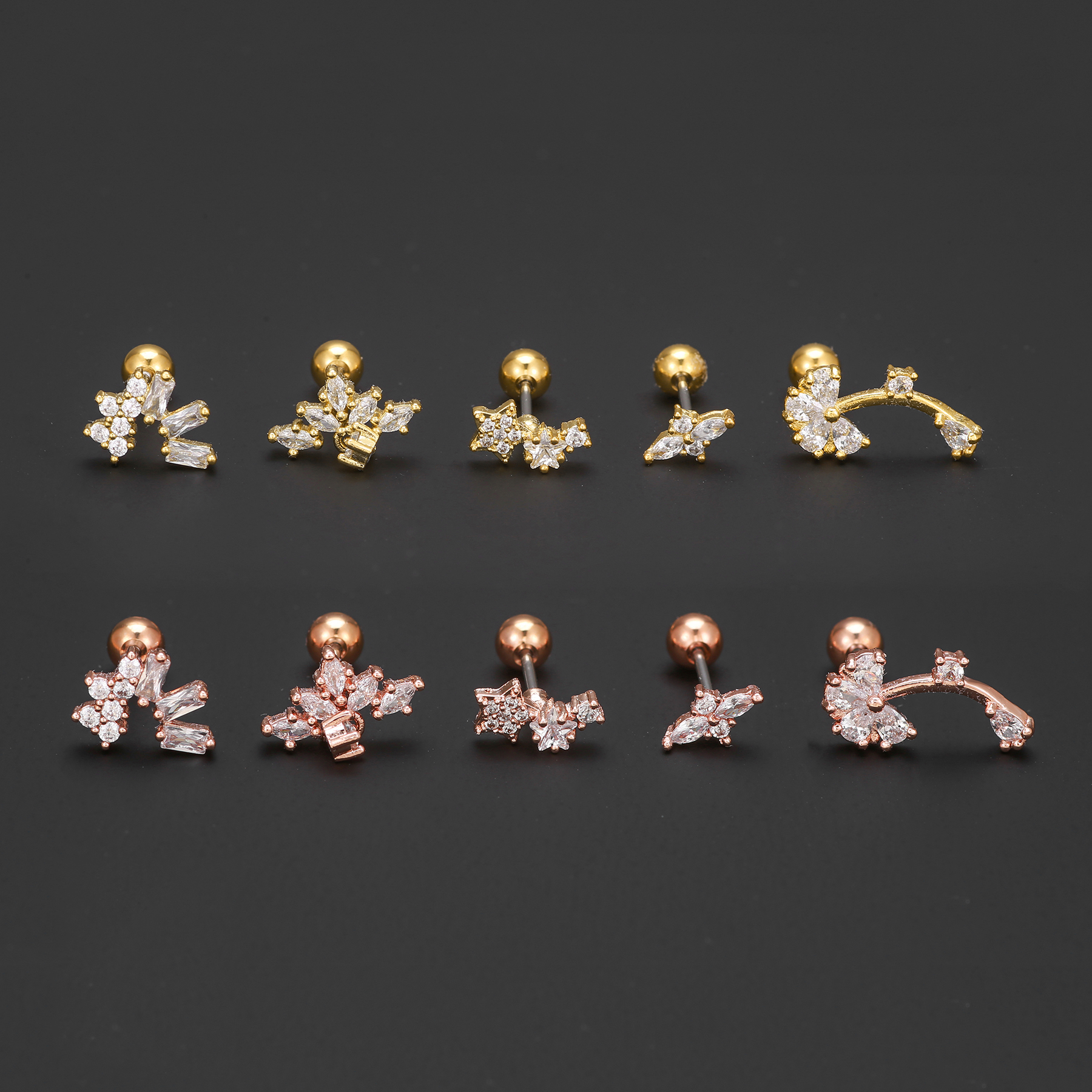 1 Piece Ig Style Simple Style Geometric Flower Plating Inlay Brass Zircon 18k Gold Plated White Gold Plated Ear Studs display picture 4