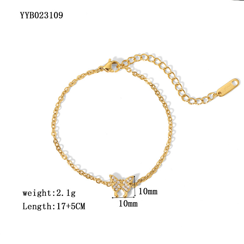 Modern Style Butterfly 304 Stainless Steel 18K Gold Plated Rhinestones Bracelets In Bulk display picture 11