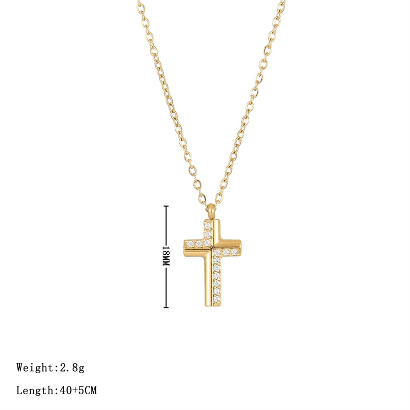 Simple Style Classic Style Cross Stainless Steel Plating Inlay Zircon White Gold Plated Gold Plated Women's Pendant Necklace display picture 1