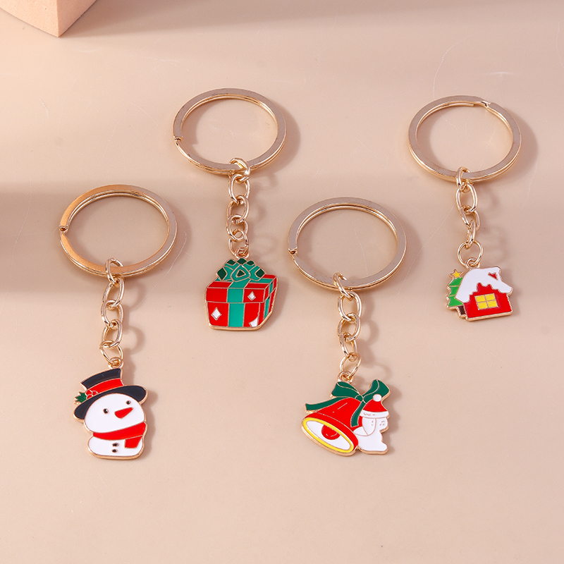 Cute Christmas House Snowman Alloy Christmas Bag Pendant Keychain display picture 5