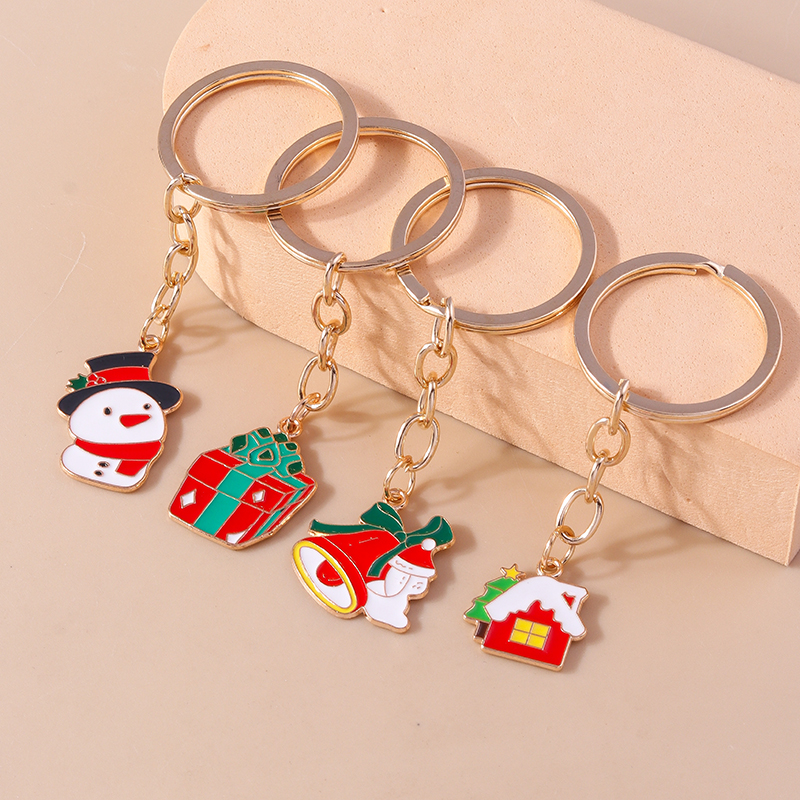 Cute Christmas House Snowman Alloy Christmas Bag Pendant Keychain display picture 6