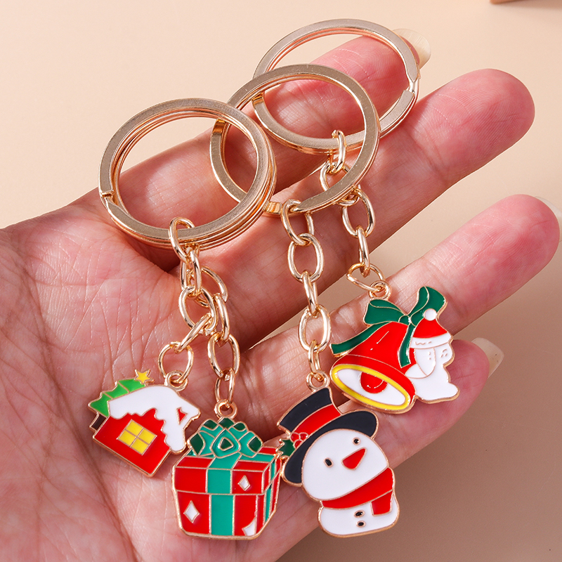 Cute Christmas House Snowman Alloy Christmas Bag Pendant Keychain display picture 7