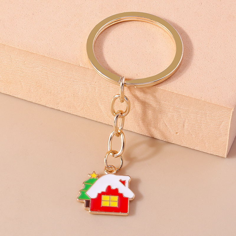 Cute Christmas House Snowman Alloy Christmas Bag Pendant Keychain display picture 2