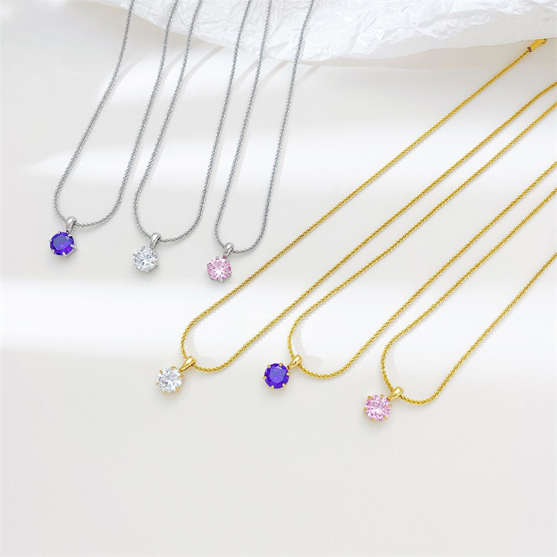 Classic Style Solid Color Stainless Steel Zircon Pendant Necklace In Bulk display picture 5