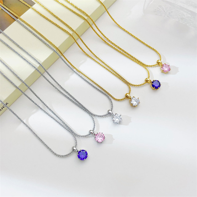 Classic Style Solid Color Stainless Steel Zircon Pendant Necklace In Bulk display picture 4