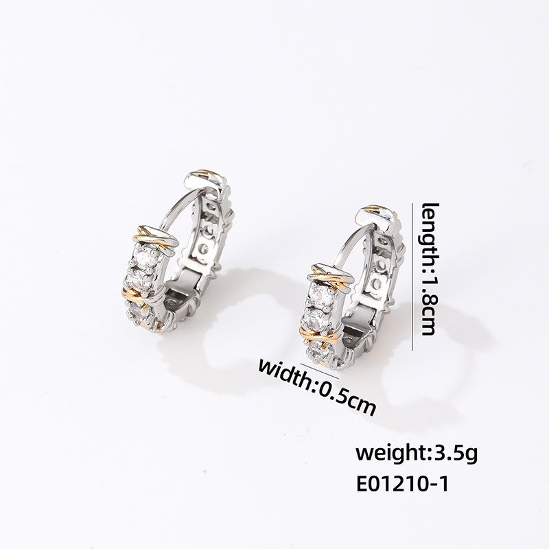 1 Piece Hip-Hop Vintage Style Simple Style Cross Plating Inlay 304 Stainless Steel Copper Zircon Gold Plated Silver Plated Hoop Earrings display picture 1