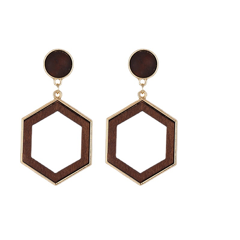 1 Pair Elegant Simple Style Geometric Asymmetrical Irregular Alloy Wood Drop Earrings display picture 1