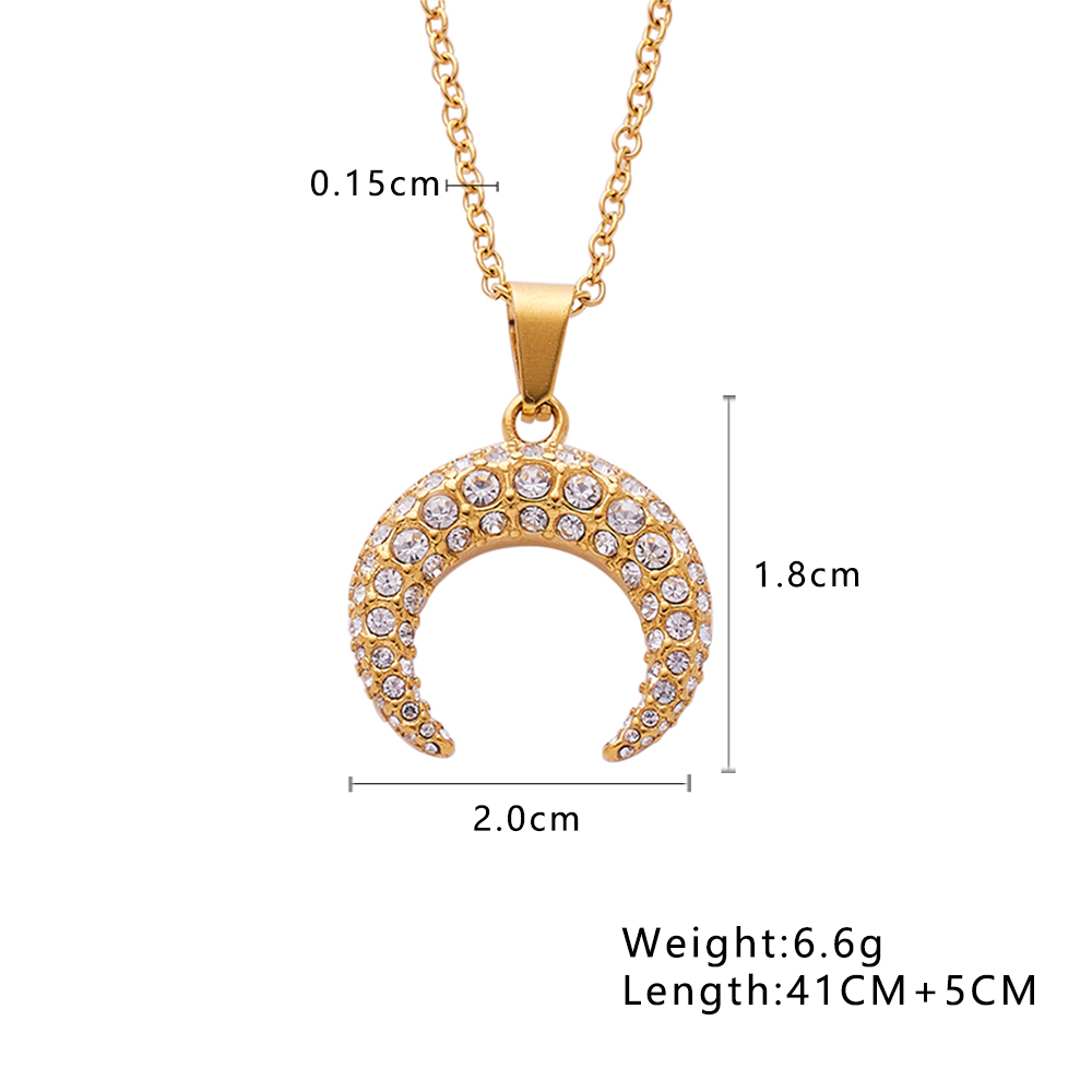 Elegant Moon Stainless Steel 18k Gold Plated Zircon Necklace In Bulk display picture 4