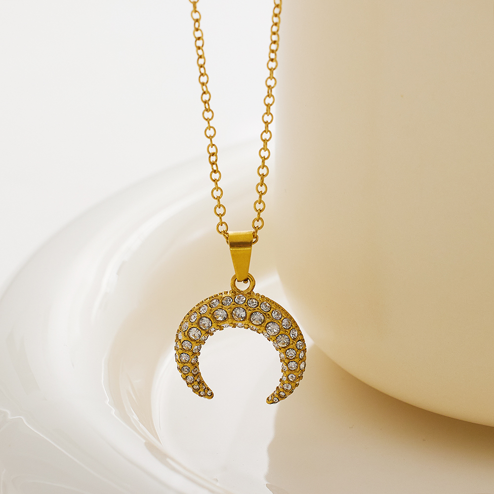 Élégant Lune Acier Inoxydable Plaqué Or 18k Zircon Collier En Masse display picture 3