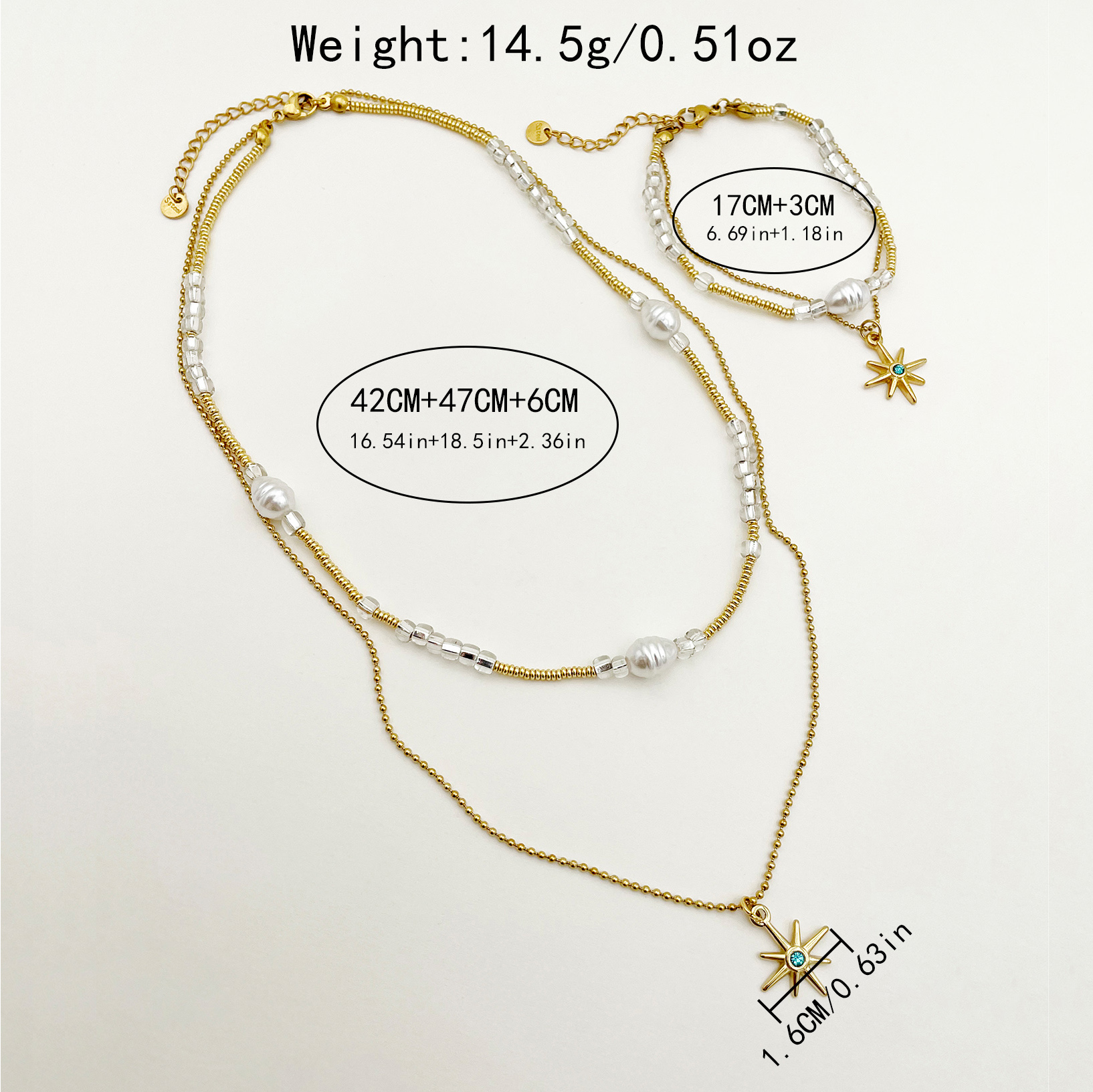 304 Stainless Steel Beaded Gold Plated Glam Commute Plating Inlay Star Crystal Beads Zircon Bracelets Necklace display picture 3