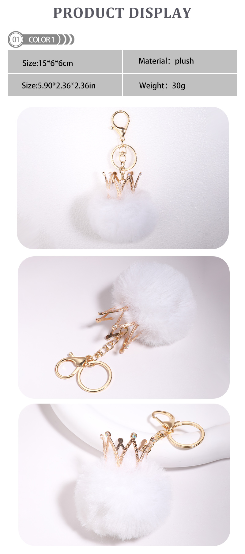Cute Crown Plush Keychain display picture 2