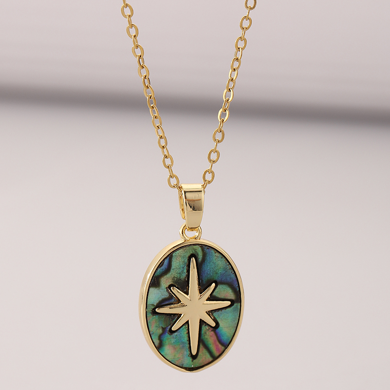 Ig Style Star Oval Stainless Steel Gold Plated Shell Pendant Necklace In Bulk display picture 2