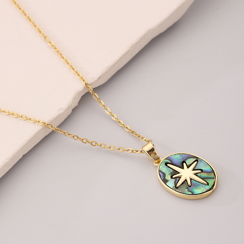 Ig Style Star Oval Stainless Steel Gold Plated Shell Pendant Necklace In Bulk display picture 3
