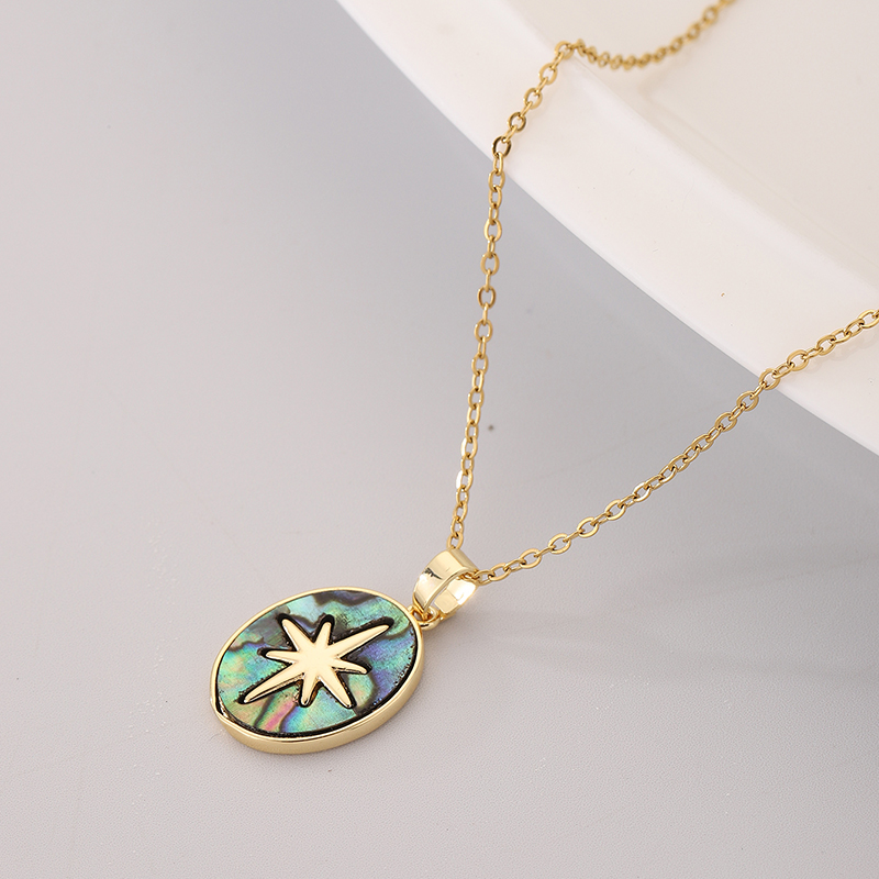 Ig Style Star Oval Stainless Steel Gold Plated Shell Pendant Necklace In Bulk display picture 4