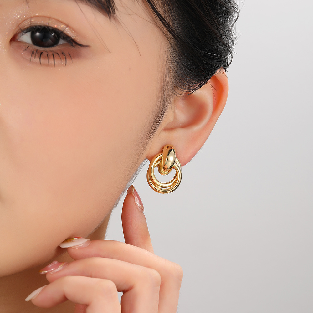 1 Pair Simple Style Circle Plating Brass Drop Earrings display picture 2