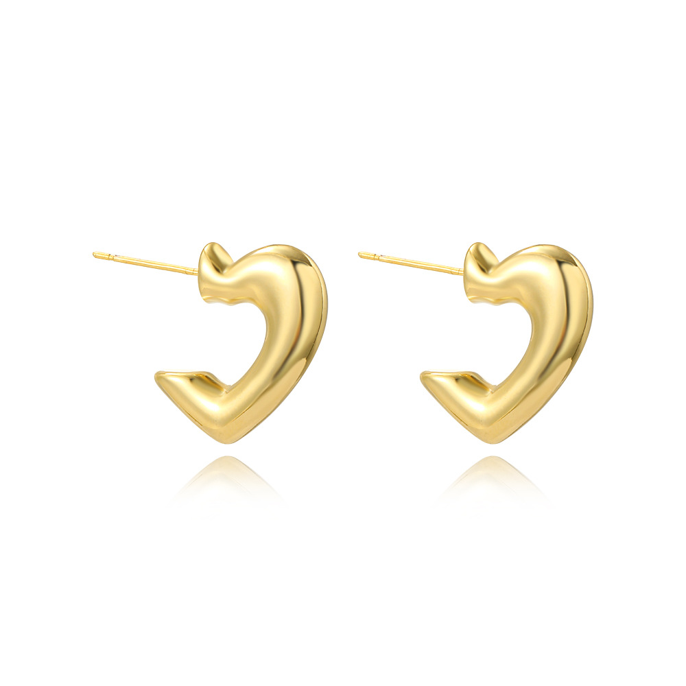 1 Pair Simple Style Heart Shape Plating Brass Ear Studs display picture 5