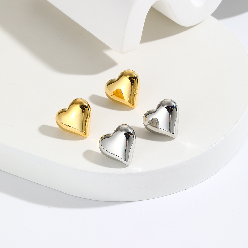 1 Pair Sweet Heart Shape Plating Copper Ear Studs display picture 3
