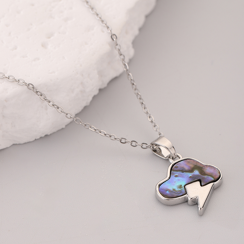 Korean Style Clouds Lightning Stainless Steel Copper Shell Pendant Necklace In Bulk display picture 5