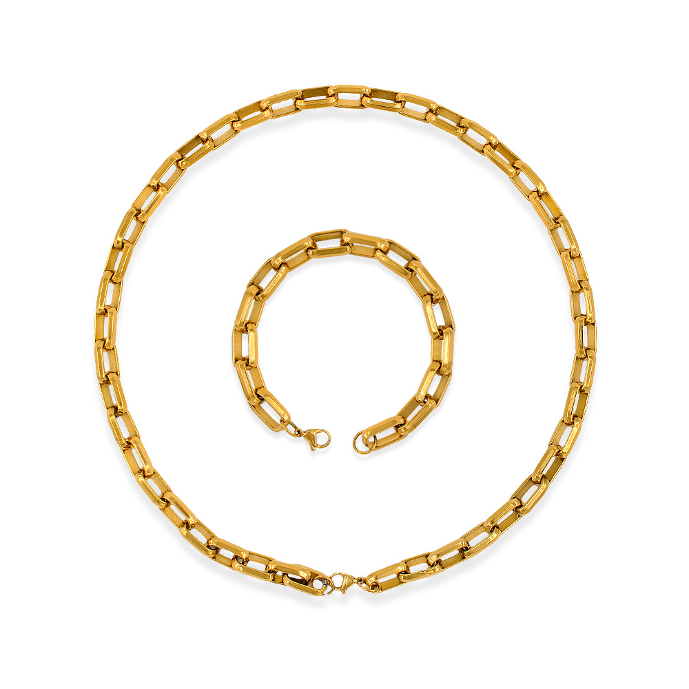 Edelstahl 304 18 Karat Vergoldet Hip Hop Überzug Geometrisch Armbänder Halskette display picture 2