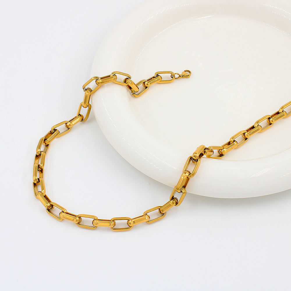 Edelstahl 304 18 Karat Vergoldet Hip Hop Überzug Geometrisch Armbänder Halskette display picture 3