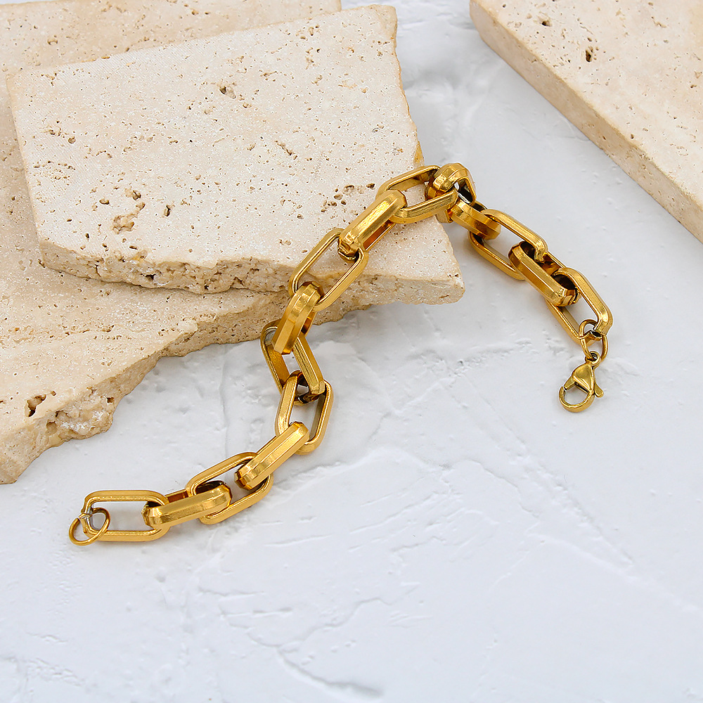 Edelstahl 304 18 Karat Vergoldet Hip Hop Überzug Geometrisch Armbänder Halskette display picture 5
