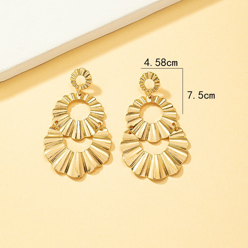 1 Pair Lady Solid Color Plating Pleated Alloy 14k Gold Plated Drop Earrings display picture 3