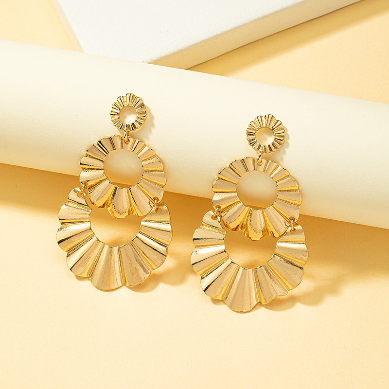 1 Pair Lady Solid Color Plating Pleated Alloy 14k Gold Plated Drop Earrings display picture 5