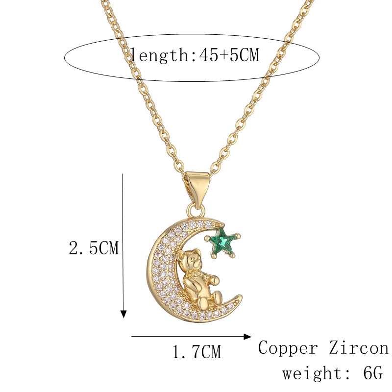 Ig Style Simple Style Little Bear Star Moon Copper Plating Inlay Zircon Gold Plated Pendant Necklace display picture 1