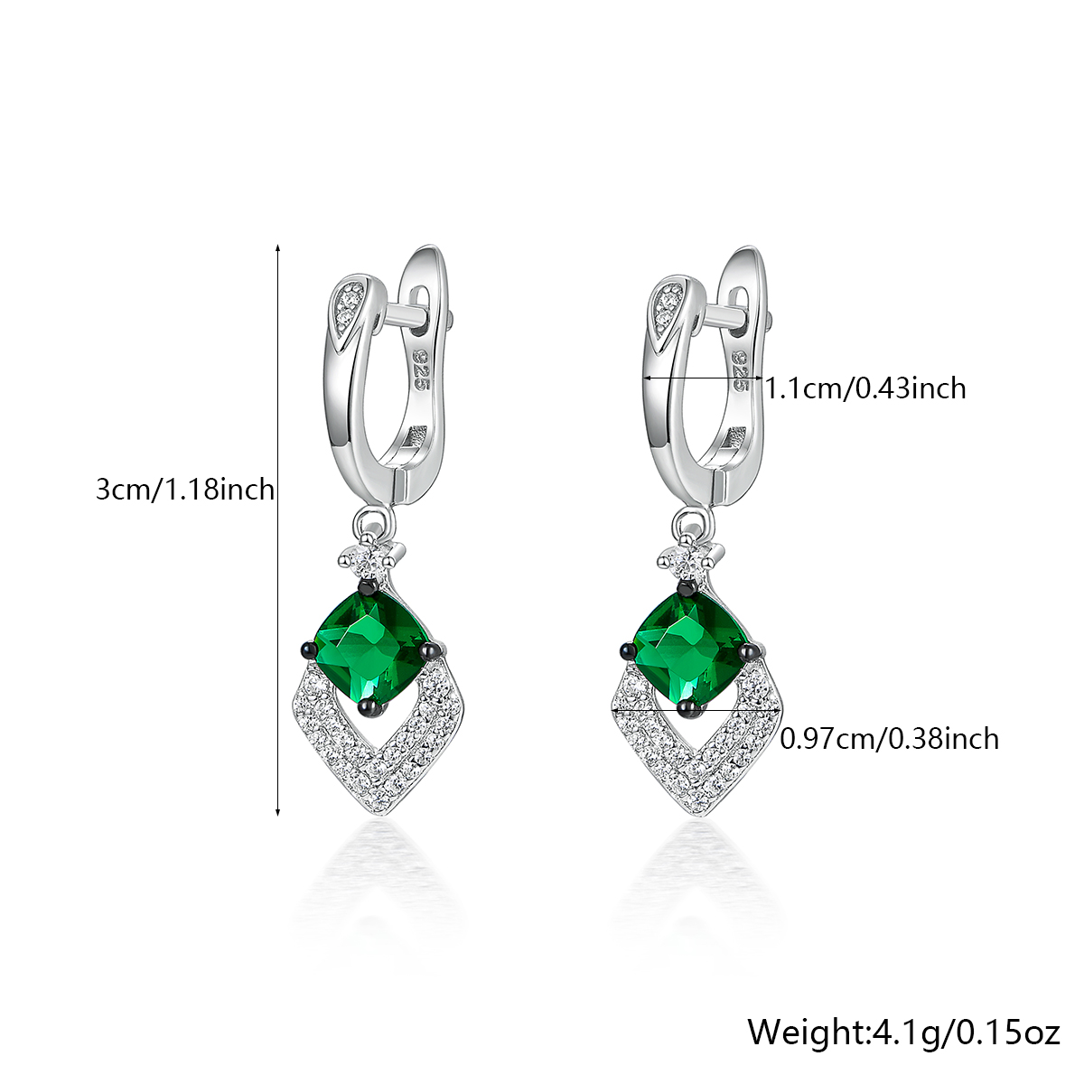Luxurious Round Square Rhombus White Gold Plated Zircon Sterling Silver Wholesale Rings Earrings Necklace display picture 3
