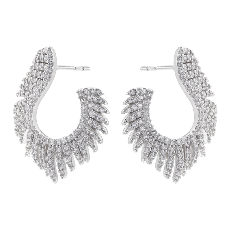 1 Pair Elegant Feather Plating Inlay Copper Zircon 18k Gold Plated Drop Earrings display picture 1