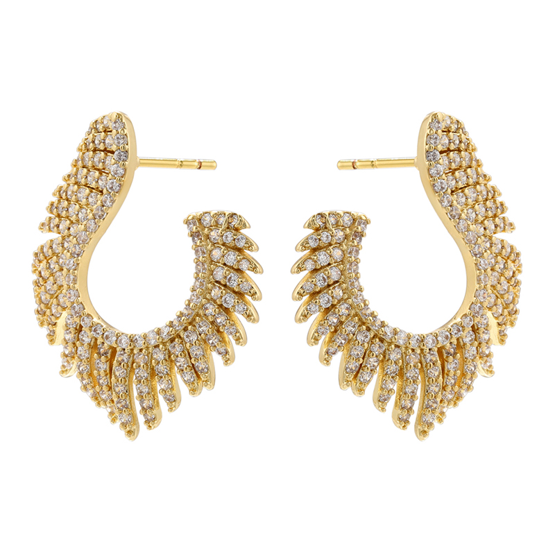 1 Pair Elegant Feather Plating Inlay Copper Zircon 18k Gold Plated Drop Earrings display picture 2