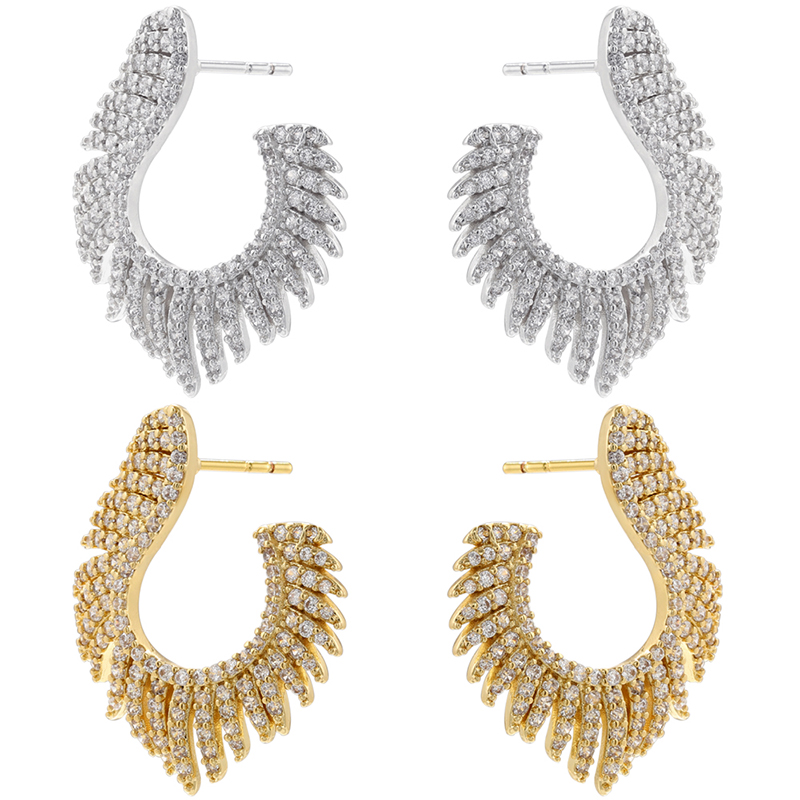 1 Paire Élégant La Plume Placage Incruster Le Cuivre Zircon Plaqué Or 18k Boucles D'oreilles display picture 3